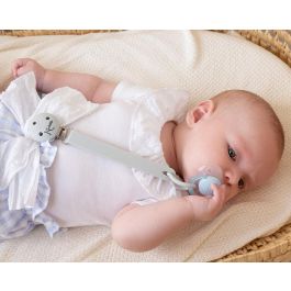 KioKids Sujetachupetes Pinza de Silicona y Acero Gris para Chupetes con Anilla Adaptable Bebé +0 Meses
