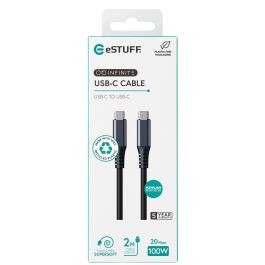 eSTUFF Cable USB-C INFINITE Súper Flexible USB4 Gen2x2 100W 20Gbps 8K/60Hz 2m 100% Reciclado y Libre de PVC eSTUFF Cable USB-C INFINITE Súper Flexible USB4 Gen2x2 100W 20Gbps 8K/60Hz 2m 100% Reciclado y Libre de PVC