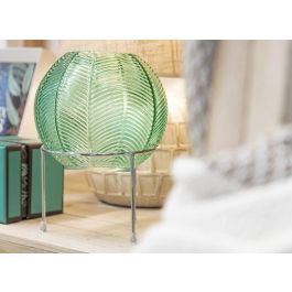 Giftdecor Jarron Bola Cristal Azul Base Metal Plata 14.5x19.5x14.5 cm