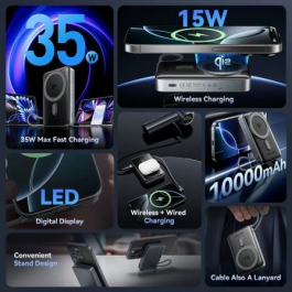 Vention FKHH0 Powerbank 10000mAh 35W Wireless Gris Incluye Cable USB Tipo-C