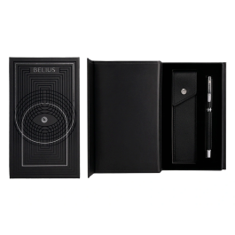 Belius Turbo Boligrafo y Estuche Aluminio Textura Punteada Negro y Plateado Tinta Azul Caja Diseño
