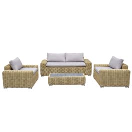 DKD Home Decor Sofá de Ratán Sintético para Terraza y Jardín, Desmontable, Marrón Claro/Beige, 222x85x80 cm, Set de 4 piezas Precio: 1711.99000049. SKU: B18SALS4FZ