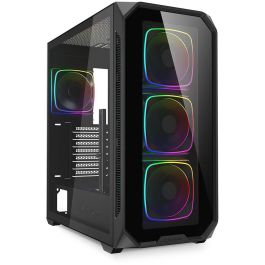 Sharkoon AK5G RGB Caja PC Midi Tower ATX Cristal Templado, 4 Ventiladores ARGB, USB-C, Soporte Radiador Dual, Negro