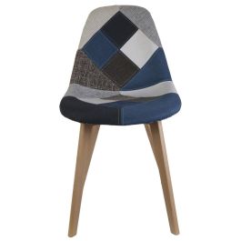 Home Deco Factory Silla Patchwork Azul-Gris Diseño Escandinavo Beech Tulipa, Patas de Madera y Asiento de Tela, 55.5x41 cm h.85 cm