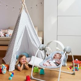 Chicco Columpio Balancín Automático Relax & Play para Bebé - 5 Velocidades, Música, Barra de Juegos, Respaldo Reclinable, Plegable Gris