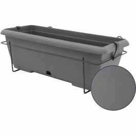 Garden Id 12228969 Kit Macetero con Soporte Metálico y Bandeja Integrada, Negro Antracita, 50 cm, Efecto Piedra, Reciclado/Reciclable