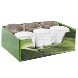 DKD Home Decor Vela Buda Cemento Gris Blanco 12 x 13 x 12 cm Set 6 Piezas