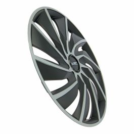 WRC Enjo Bi-colo 15 TURBO Tapacubos de Rueda Bicolores Juego de 4, Negro Mate y Gris Plateado, en ABS de 15 pulgadas, Diseño Deportivo