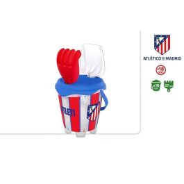 Atleti-cubo playa castillo atletico de madrid diametro 18cm con pala,rastrillo y cedazo.