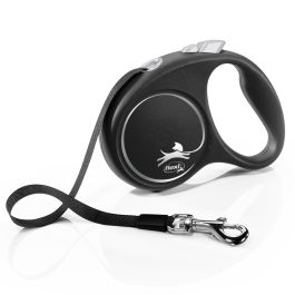 Flexi Black Design Correa Retráctil para Perros Talla S 5 Metros Cinta Silver y Carcasa Negra