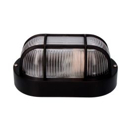Edm Aplique Oval de Pared y Techo Modelo Tarragona IP54 Negro E27 40W 220-240V, Plástico/Cristal, 11,4x20,2x10 cm