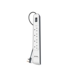 Enchufe Protector Belkin 4 Salidas (Regleta) +2X Usb Con Proteccion Contra Sobretensiones Cable 2 Metros Blanco/Gris Precio: 27.50000033. SKU: S0441352