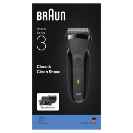 Braun BRA8700216735742 Afeitadora Eléctrica Serie 3 Negra - Batería 30 Minutos - Carga Rápida 5 Minutos