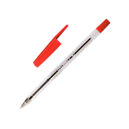 Q-connect Bolígrafo Transparente kf26041 Tinta Roja a Base de Aceite, Punta Media 1mm