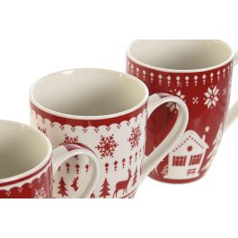 DKD Home Decor Mug Navidad Tradicional Porcelana Rojo/Blanco 340ml Apto Microondas (12 Unidades)
