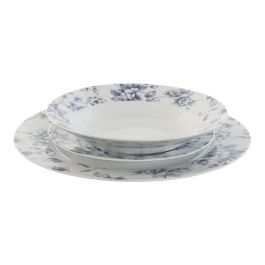 DKD Home Decor Vajilla Porcelana Azul Floral Set de 18 Piezas Apto Microondas 27 x 2 x 27 cm