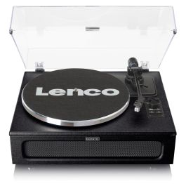 Lenco LS-430BK Tocadiscos de tracción por correa con Bluetooth 5.0 y Altavoces, 33/45 RPM, Imitación Piel, Negro
