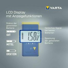 Varta Comprobador de pilas LCD 893101111, para pilas redondas y de botón, compatible con alcalino, litio, zinc carbono y NiMH, con apagado automático