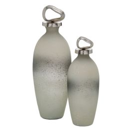 Botella Gris Plateado Aluminio Cristal 12 x 12 x 36 cm Decorativa