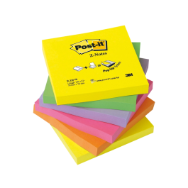 Post-it Bloc de Notas Adhesivas Quita y Pon Z-NotesUltra Intenso Pack 6 Blocs Surtidos 76x76 mm