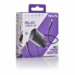 NGS BUD45W-C Cargador de Pared GaN Ultrarrápido 45W con 1xUSB Tipo-C y Cable USB-C a USB-C 1.5m PD3.0