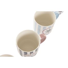 DKD Home Decor Mug Atlántico Porcelana New Bone Azul Blanco 8.5 x 10 x 12 cm (12 Unidades) Apto Microondas Lavavajillas 410ml