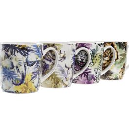 DKD Home Decor Mug Tropical Porcelana New Bone Multicolor 400ml 8.5 x 9.2 x 12 cm (12 Unidades)
