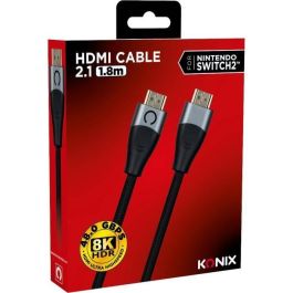 Konix 3328170304436 Cable HDMI 2.1 para Nintendo Switch, 4K y 8K, Nailon Trenzado, 1,8 m, Negro