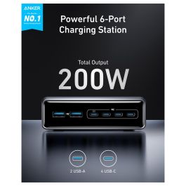 Anker Cargador de Escritorio Prime 200W GaN 4 x USB-C 2 x USB-A Negro A2683341