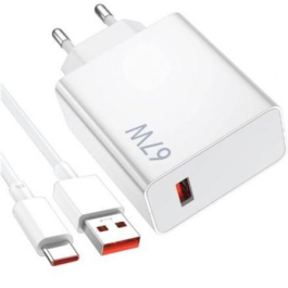Xiaomi MDY-12-ES Cargador de Pared 67W Charging Combo (Type-A) con Puerto USB-A y Cable USB-A a USB-C para Carga Rápida
