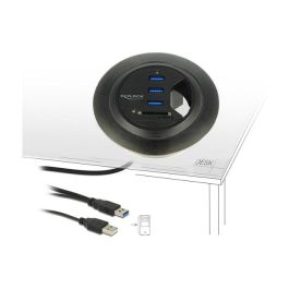 DELOCK Tisch-Hub con 3 Puertos USB 3.0 y Lector de Tarjetas SD de 2 Ranuras | 62869