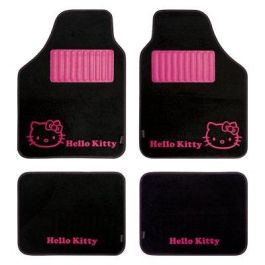 Hello Kitty KIT3013 Juego de 4 Alfombras de Moqueta para Coche Negras Antideslizantes Universales con Talonera de Goma