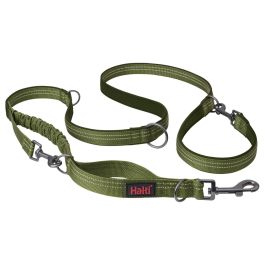 Halti Correa Multiposición para Perros, Doble Enganche, Amortiguador Elástico, Reflectante, Acolchada, Talla S (hasta 25 kg), Verde 2m