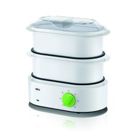 Braun FS3000WH Cocina a Vapor 850W con 2 Cuencos Apilables 3.1L, Antimanchas, Apto Lavavajillas, Accesorio Arrocera, Blanco/Verde