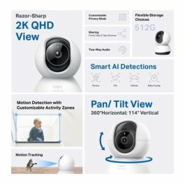 Tp - link Tapo TC72 Cámara Seguridad WiFi 360° 2K, Visión Nocturna, Detección IA, Alarma Luz/Sonido, Control Voz