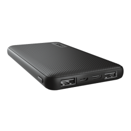 Trust 24678 Powerbank Batería Externa Portátil Ultrafina 10000mAh, 15W Carga Rápida con 3 Puertos (2x USB-A, 1x USB-C) para 3 Dispositivos Simultáneos - Negra