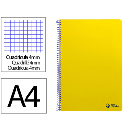 Liderpapel Cuaderno espiral A4 Smart, tapa blanda, 80 hojas, 75gr, cuadro 4mm con margen, color amarillo Precio: 7.49999987. SKU: B17P2547A8