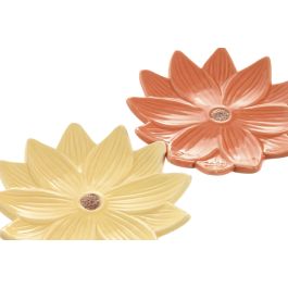 DKD Home Decor Bandeja Vaciabolsillos Shabby Amarillo Naranja Ceramica 12 x 2 x 12 cm (12 Unidades)