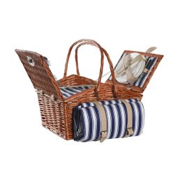 Cesta Picnic Atlantico DKD Home Decor Marron Azul Marino 30 x 20 x 42 cm Set de 19