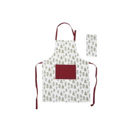 DKD Home Decor Delantal de Navidad Alpina con Árboles - Set de 2, Poliéster 80x60cm. Colores Verde, Rojo, Beige y Blanco