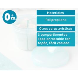 KioKids Dosificador de Leche en Polvo Giratorio, 3 Compartimentos Semitransparentes, Azul, para Bebés +0 Meses, Soft Nordic