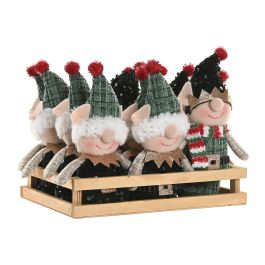 DKD Home Decor Figura de Navidad Elfo Tradicional Poliéster Verde Rojo 18x19x26 cm - Set de 12 Unidades Surtidas