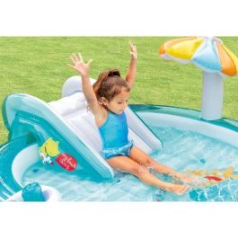 Intex 57165Np Centro de Juegos Piscina Infantil Cocodrilo con Tobogán Acolchado, 201x170x84 cm, Incluye Flotador, Sombrilla Seta, Cubo, para Niños +2 Años