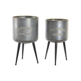 DKD Home Decor Macetero Loft de Metal, Set de 2 Macetas en Colores Gris y Negro, Diseño Desmontable 25 x 25 x 46 cm