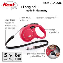 Flexi Correa Retráctil de Cordón New Classic Talla S para Perros, 8 Metros de Longitud, Color Rojo - Fabricada en Plástico y Nylon Duradero