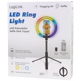LogiLink Anillo de luz LED para Smartphone con Trípode y Palo Selfie integrado, 20cm