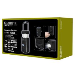 Sandberg Survivor Lantern All-in1 10000 Linterna Acampada, Powerbank, Altavoz Bluetooth, Radio DAB/FM, Carga Solar y Manivela, IPx5