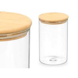 Vivalto Tarro Redondo de Borosilicato con Tapa de Bambú 1.1L, 10.5x16x10.5 cm, Apto para Horno y Microondas (12 Unidades)