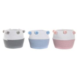 DKD Home Decor Cesta Basicos, Set de 3 Unidades, Azul Celeste, Gris, Rosa Palo, Algodon con Pompon, 30 x 26 x 30 cm Precio: 36.68999994. SKU: S3018473