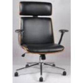 DKD Home Decor Silla de Escritorio Moderna, Ajustable y con Ruedas, Negro Marrón, Madera y PU, Altura Asiento 42 cm